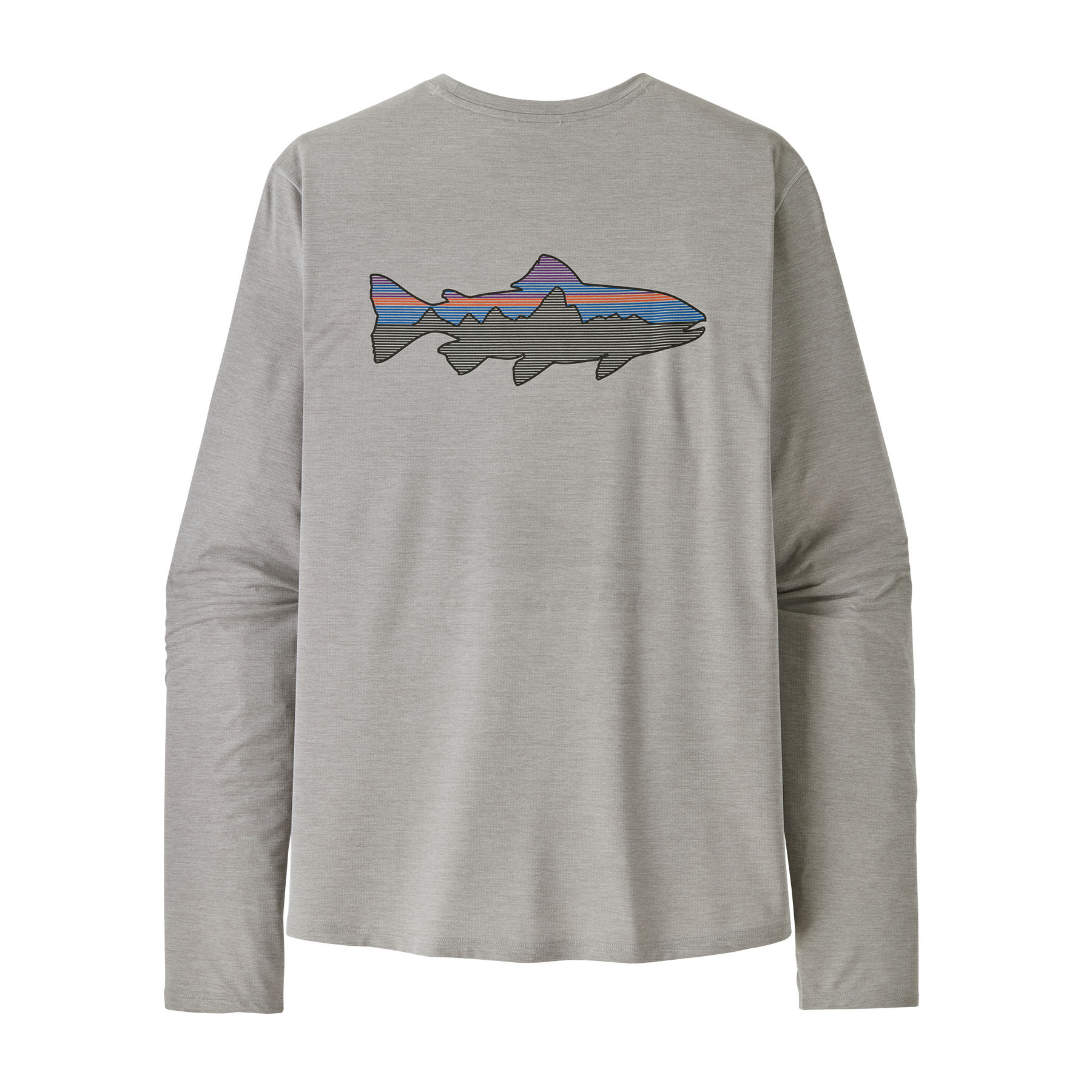Patagonia Men's Long-Sleeved Capilene Cool Sun Shirt - Fitz Roy Trout Color Crisp Grey - Salt Grey X-Dye