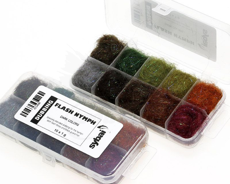 Sybai Flash Nymph Dubbing Box 10 Dark Colors Set
