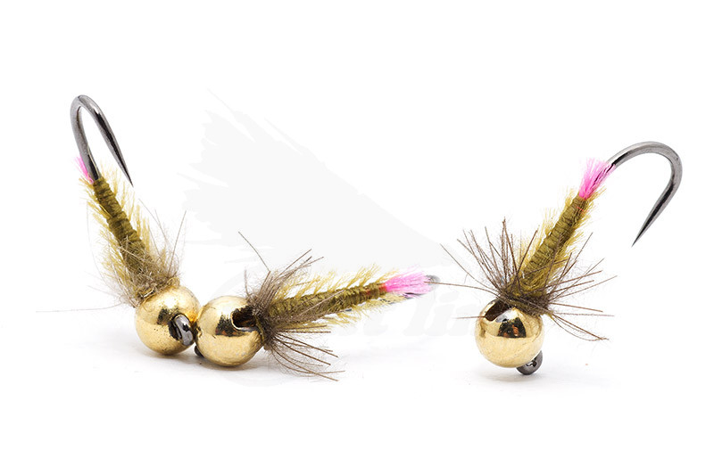 Troutline Tactical Olive Micro Mayfly Pink Tag BL Jig Nymph
